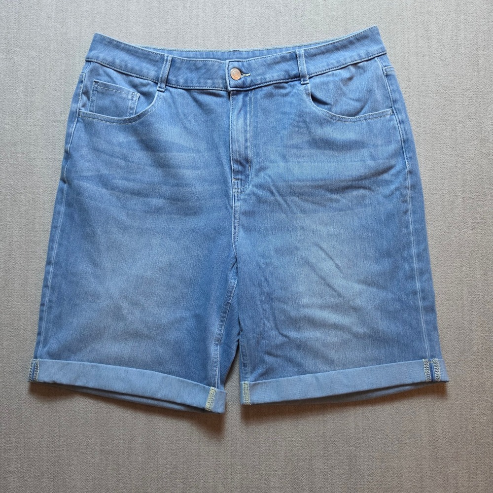 Halara Denim Shorts Women XL Blue Light Wash High Waisted Cuffed Bermuda